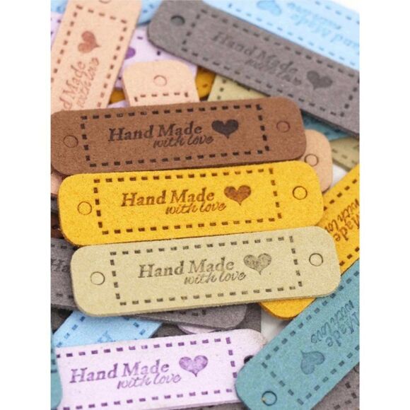 20pcs DIY "Handmade with Love" Leather Embossed Labels - Picture 1 of 5